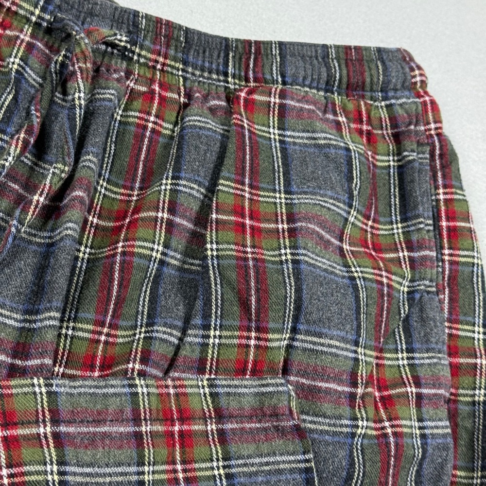 LL Bean Mens Plaid Flannel Pajama Pants Grey Red Green Cotton Lounge Sleepwear M